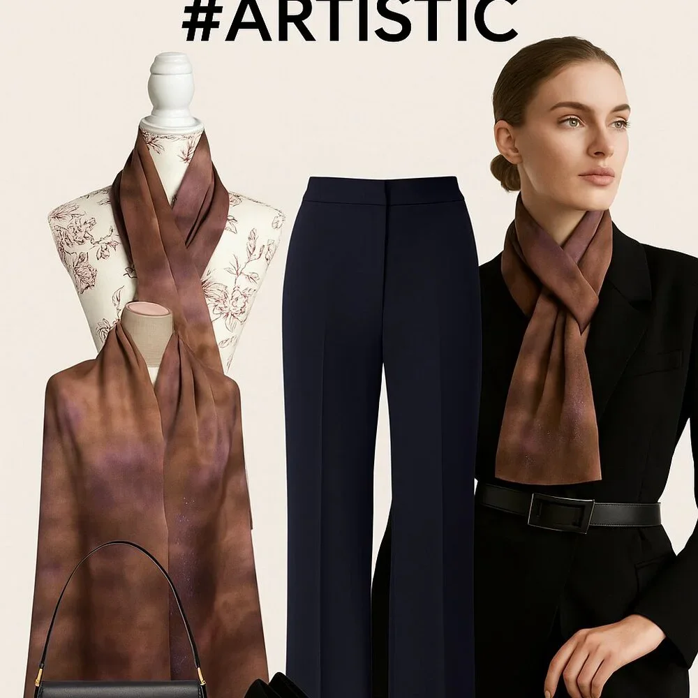 ✨ Elegant Hand-Dyed Silk Scarf with Unique Japanese Calligraphy ✨